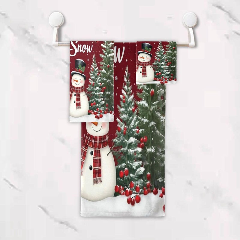 Dussdil Christmas Snowmen Cardinals Trees Bathroom Towel Set of 3 Pcs Hand Fingertip Towels 1 Bath Towel 1 Hand Towel 1 Washcloth for Home Bathroom Beach Swim Soft Highly Absorbent Multipurpose Decor - Image 4